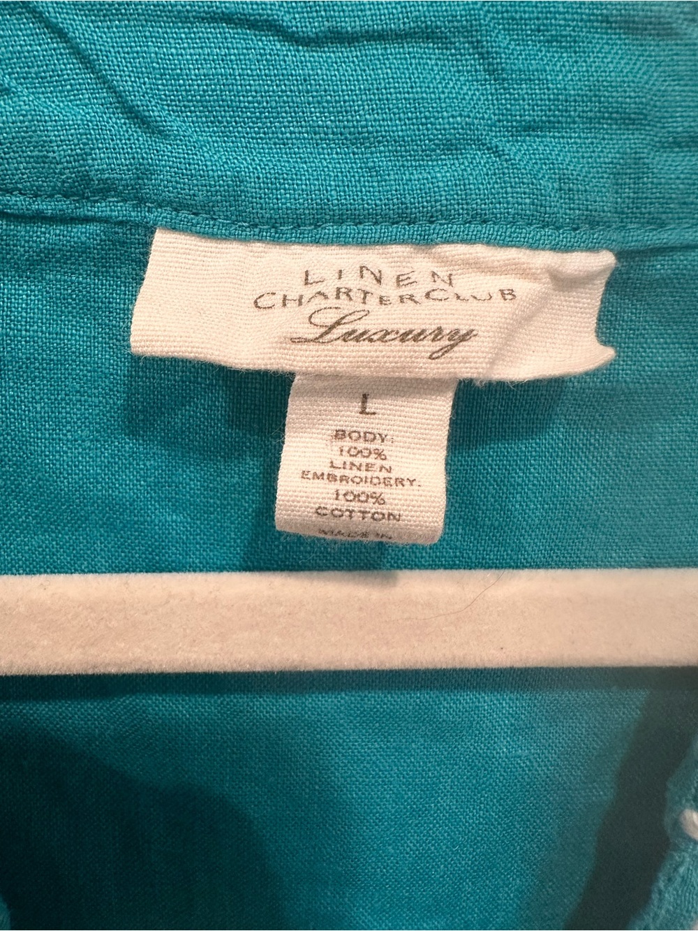 Charter Club Luxury 100% Linen Sleeveless Embroidered Blouse Top Sz L - Picture 7 of 13